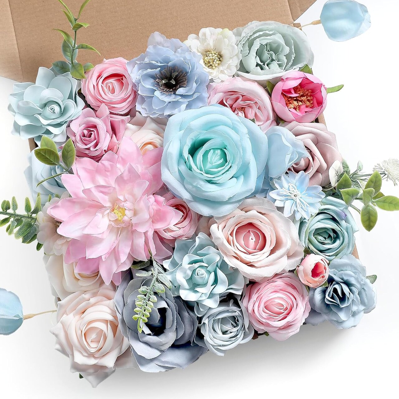 Blue & Pink Artificial Roses Combo Set – Silk & Foam Faux Flowers with Stems for DIY Bridal Bouquets, Wedding Centerpieces & Home Decor